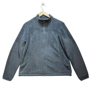 Lands End Womens Fleece Jacket Large 14-16 Gray Sherpa Full Zip Mock Neck Winter